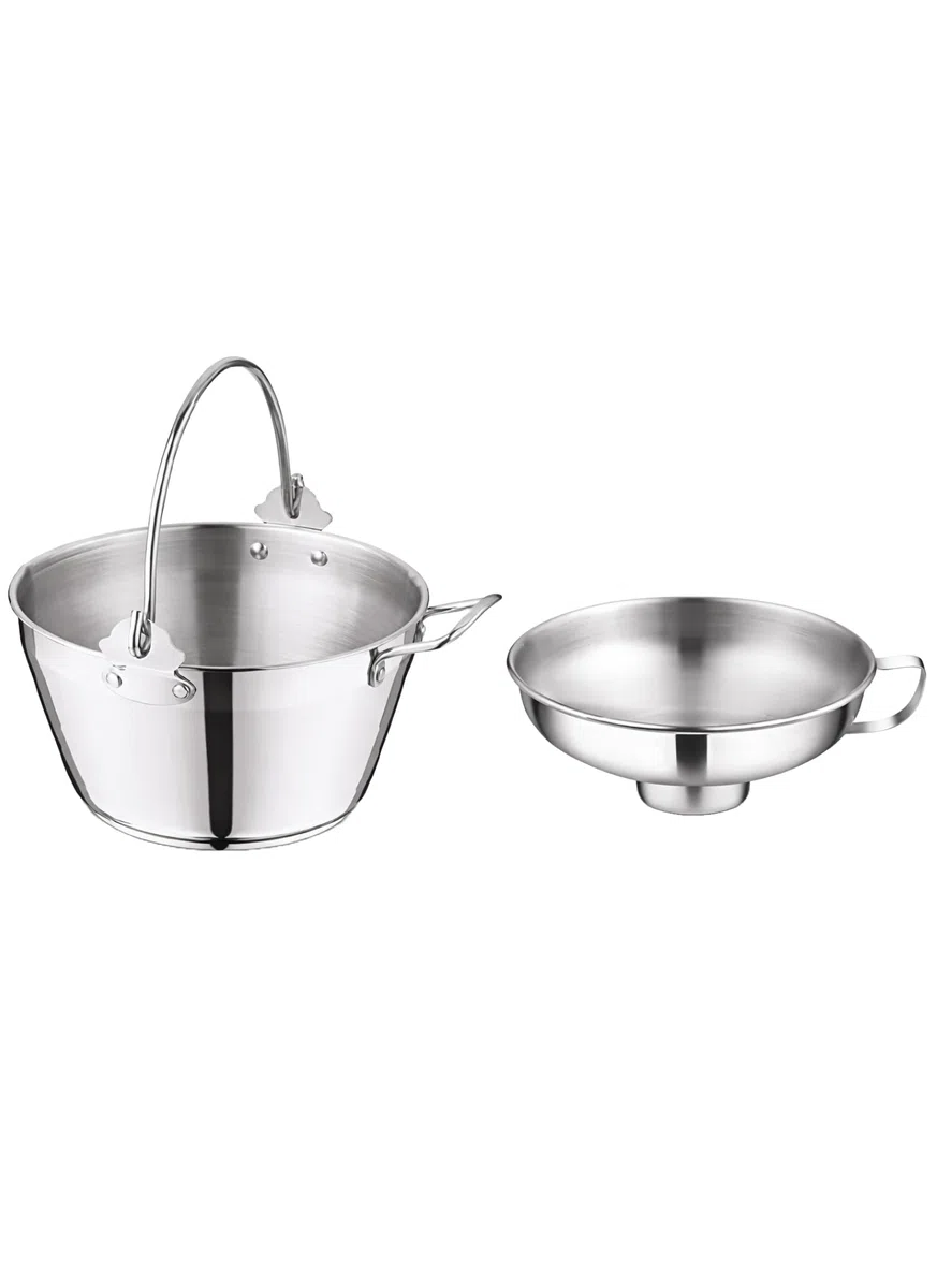 Penguin Home Sartén de 5 L con embudo de mermelada de cuello ancho de 14 cm, olla de acero inoxidable con embudo de conservas de acero para conservar, sartén combinada y embudo de mermelada con mango