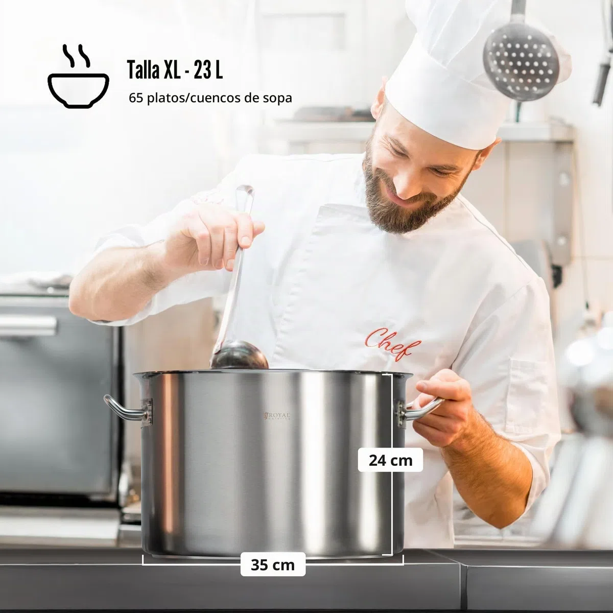 Royal Catering RC-SSP23 Olla de inducción 23 L olla de acero inoxidable olla para inducción cacerola para inducción cacerola de acero inoxidable