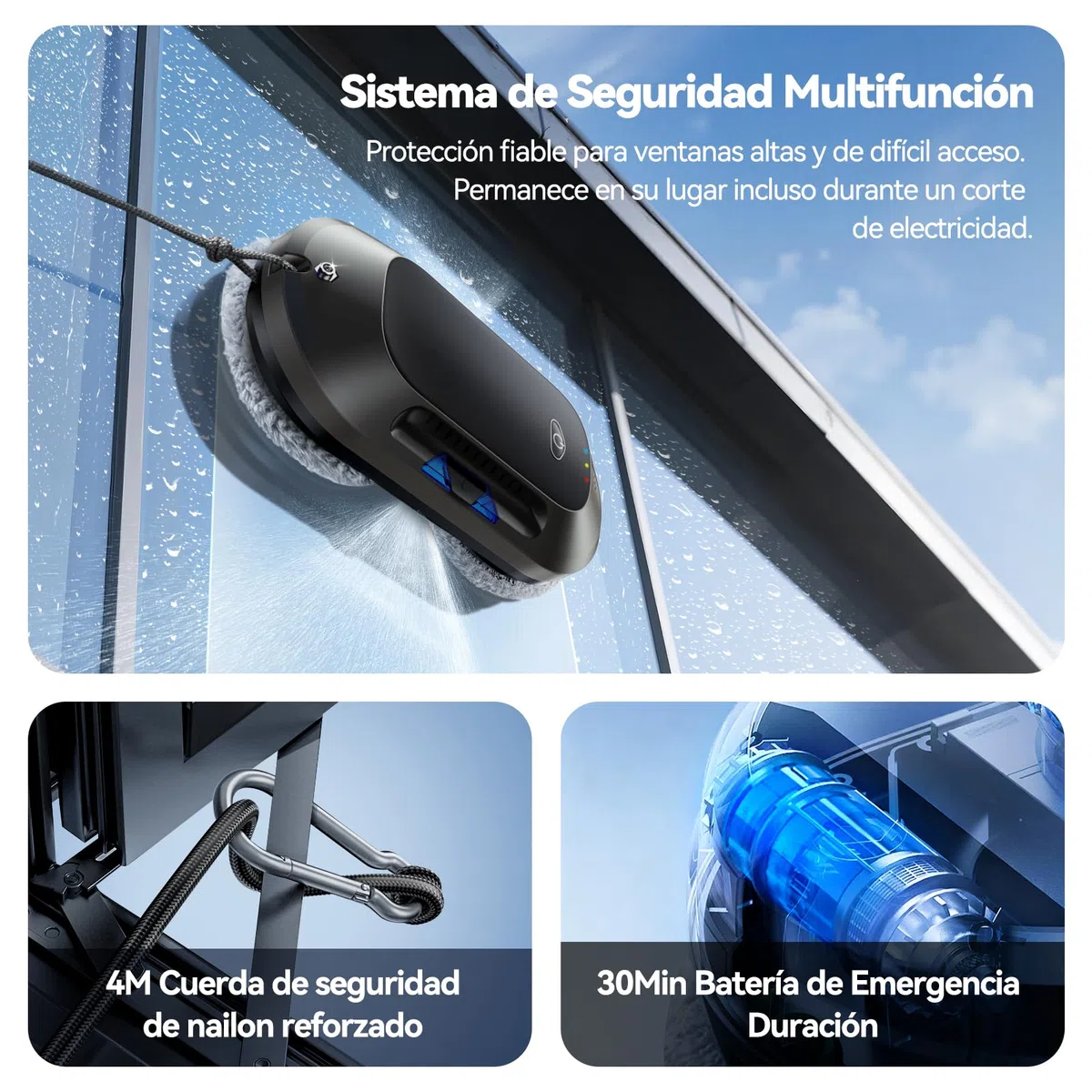 Robot limpiacristales con Función de Pulverización, Succión Turbo de 6500 Pa, 3 Modos de Limpieza y navegación Inteligente para una Limpieza eficaz de Ventanas, W23D