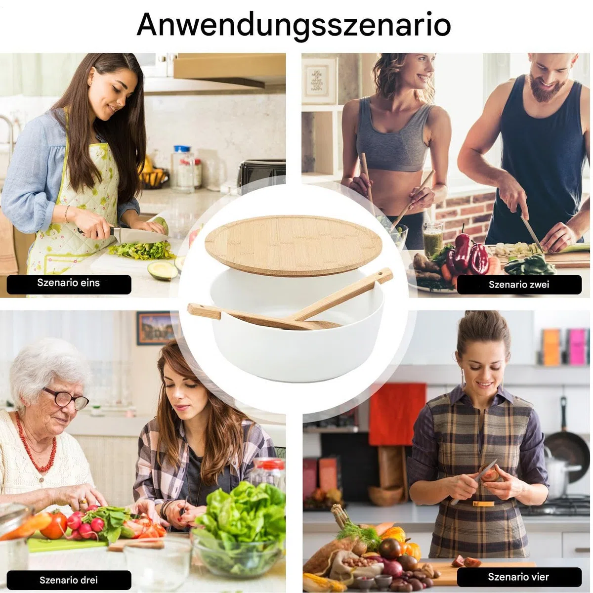 Ensaladeras Grandes Ensaladeras De Madera Vajilla Cuchara Tenedor | Boles Grandes para Ensaladas y Comer Verduras Pasta Cereal Fideos Preparación Comidas Cocinar Casa Camping Barbacoa