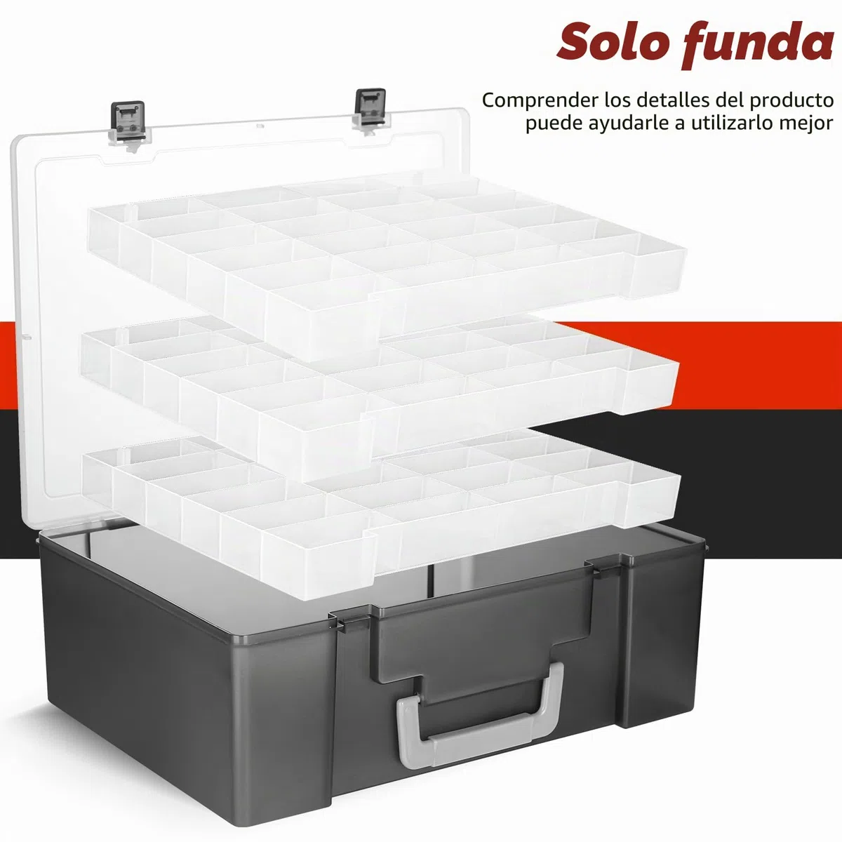 Caja de juguetes con 72 compartimentos, compatible con coches Hot Wheels, Matchbox, minijuguetes y muñecas pequeñas, deja ver el interior, 3 bandejas extraíbles (negro)