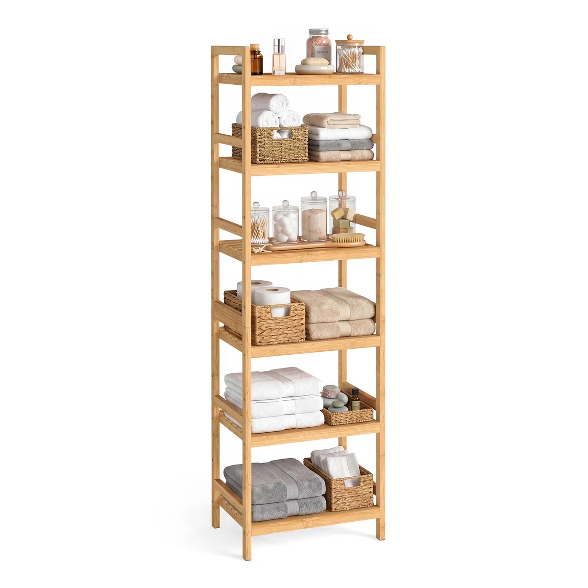 SONGMICS Estantería Baño Bambu, Estanteria Almacenaje, 6 Niveles, 30 x 43 x 173 cm, Estante, Baño, Salón, Balcón, Cocina, Natural BCB076YL01