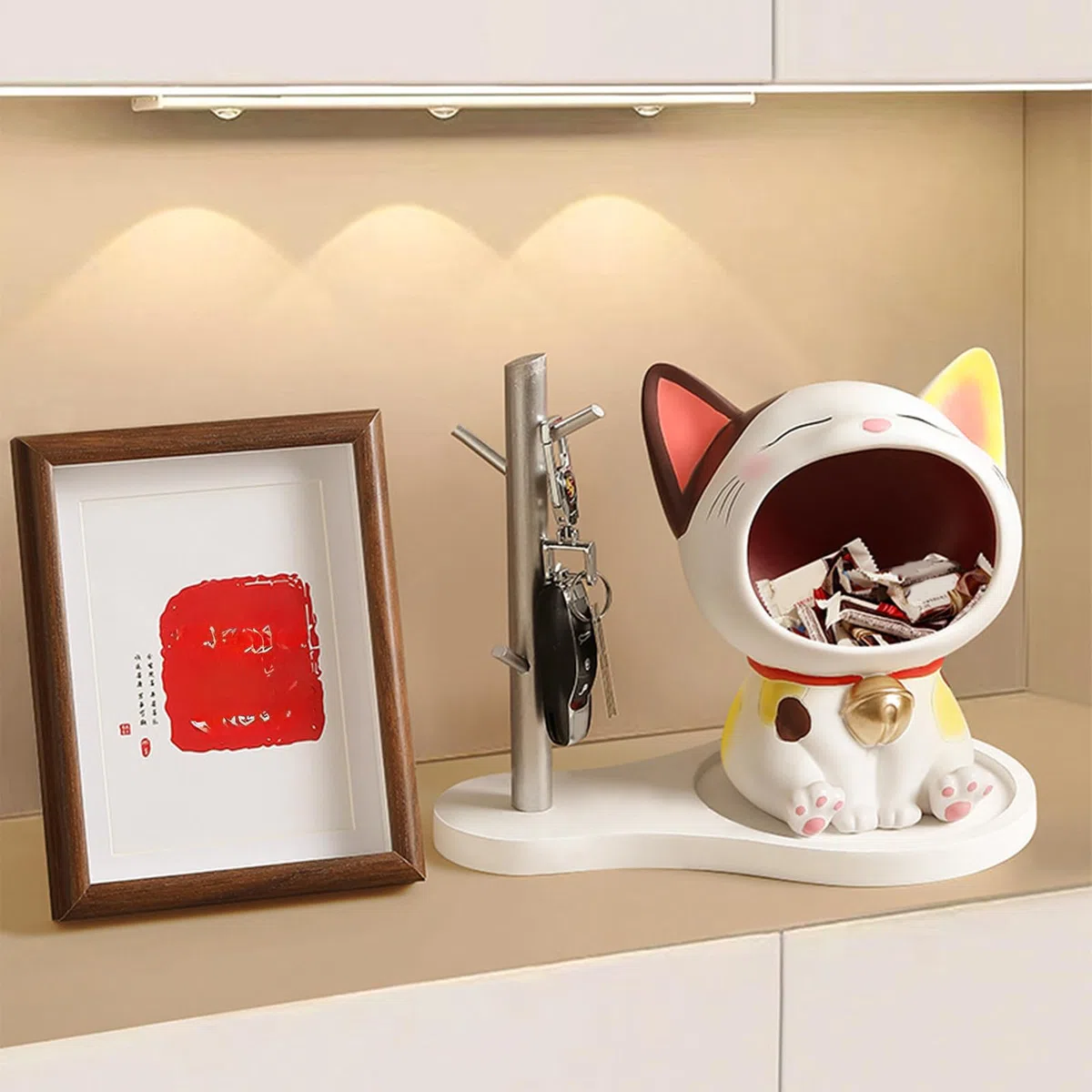 Cuenco Para Caramelos Con Gato Figura De Gato De Pie Estatuilla Escultura | Cuenco Decorativo Para Llaves Y Dulces Decoración Para Entrada, Sala De Estar, Dormitorio O Estanterías De Gabinete