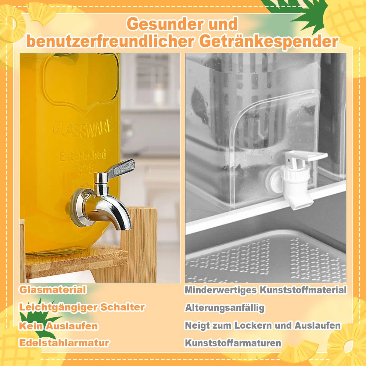 2 dispensadores de bebidas de 10 l con soporte y tapa, dispensador de limonada con grifo de vidrio de borasilicato resistente al calor con grifo inoxidable para jardín, buffet, fiestas y cocina, bodas