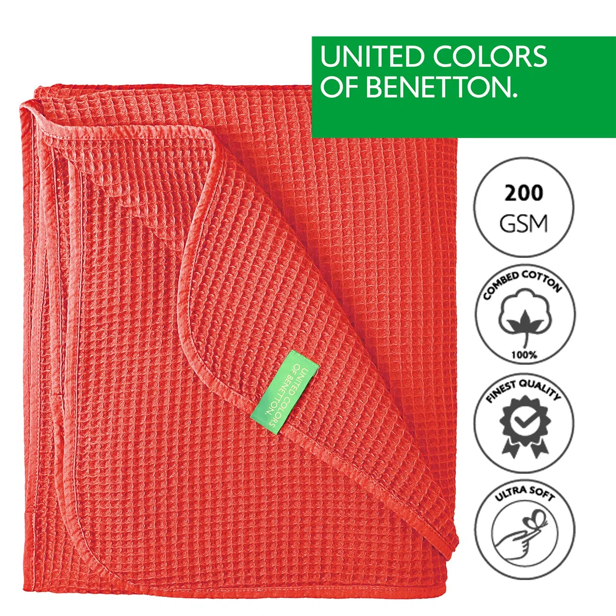 UNITED COLORS OF BENETTON - Manta 140x190cm 200gsm 100% algodón Rojo