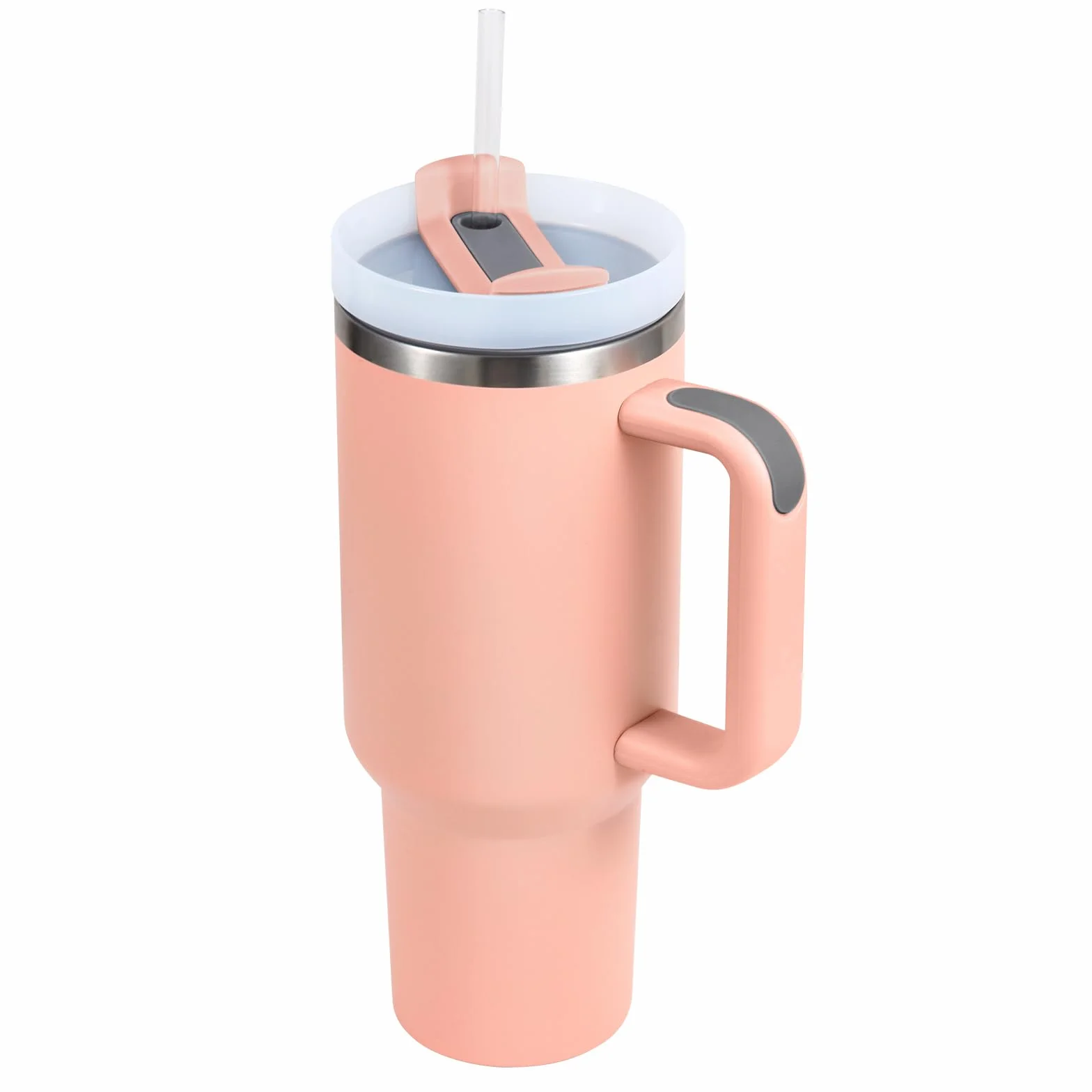 Vaso de acero inoxidable aislado con asa y tapa con pajita, taza de viaje reutilizable para café helado, perfecto para bebidas frías en casa o en el coche