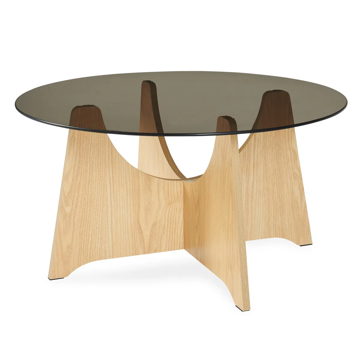 [en.casa] Mesa de Centro Omlar Redondo Vidrio Ahumado Ø70x35cm Roble y Gris
