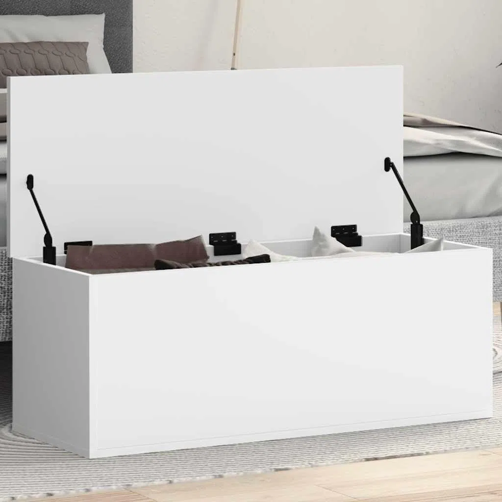 vidaXL Caja de almacenaje Madera de ingeniería Blanco 90x35x35 cm, Caja de Mantas, Cofre de Almacenamiento, baúl de Juguetes, Caja de Juguetes