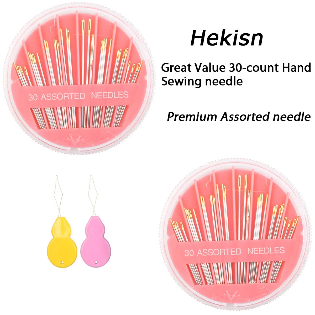 Hekisn 30 agujas de coser a mano de alta calidad, 6 tamaños, 30 agujas de coser surtidas, agujas de costura grandes para reparación de costura a mano, agujas afiladas, agujas de coser para reparación