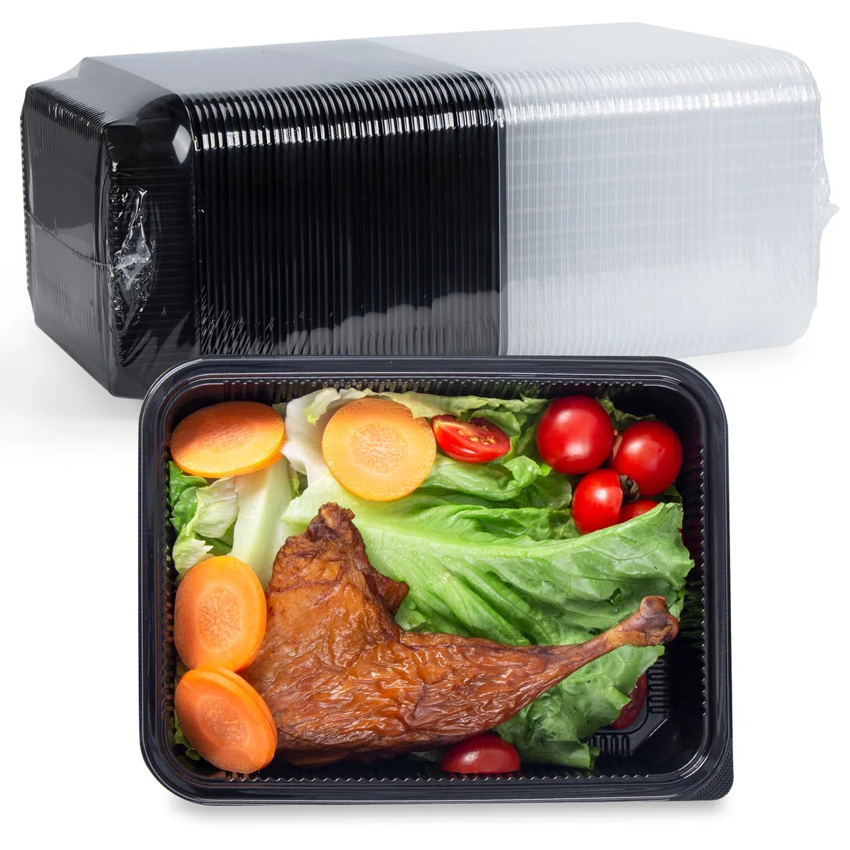 YANGRUI Contenedores To Go, paquete de 40 (40 bandejas + 40 tapas) de 40 onzas, 1 compartimento sin BPA, reutilizable, envoltura retráctil lavable a máquina, contenedor de preparación de comidas