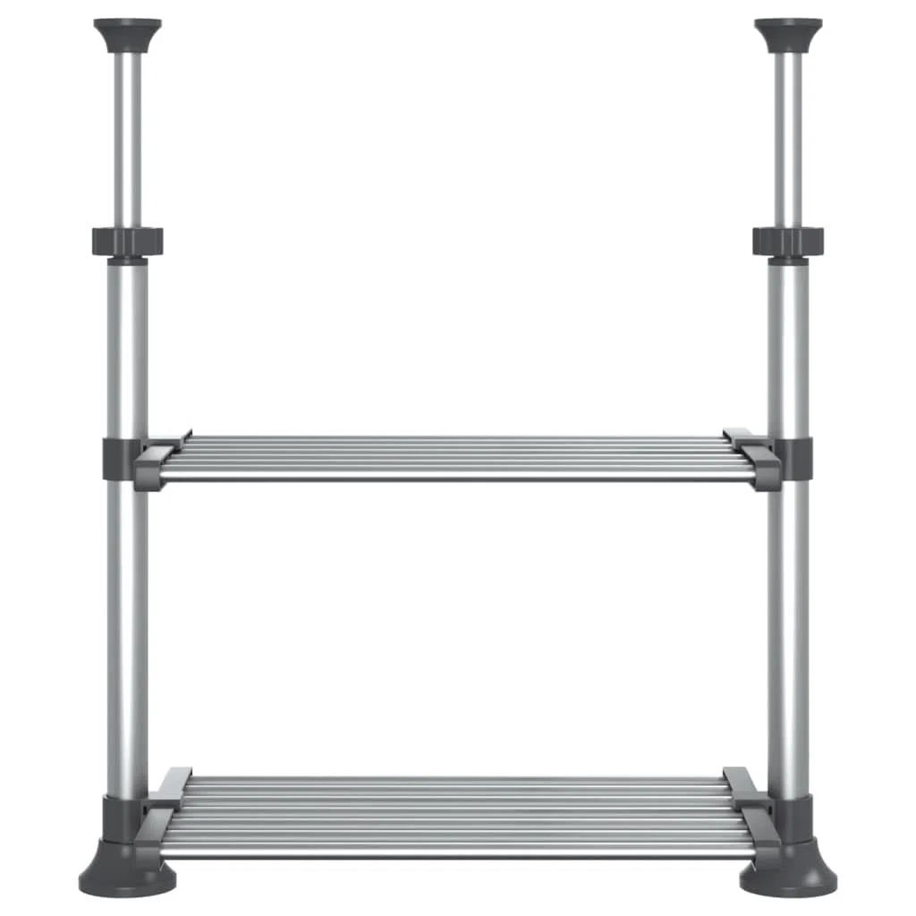 Estantería de cocina de aluminio plateada, 50 x 25 x 50 – 70 cm, altura regulable, con 2 estantes, para cocina y salón como organizador y recipiente de almacenamiento para alimentos y juguetes