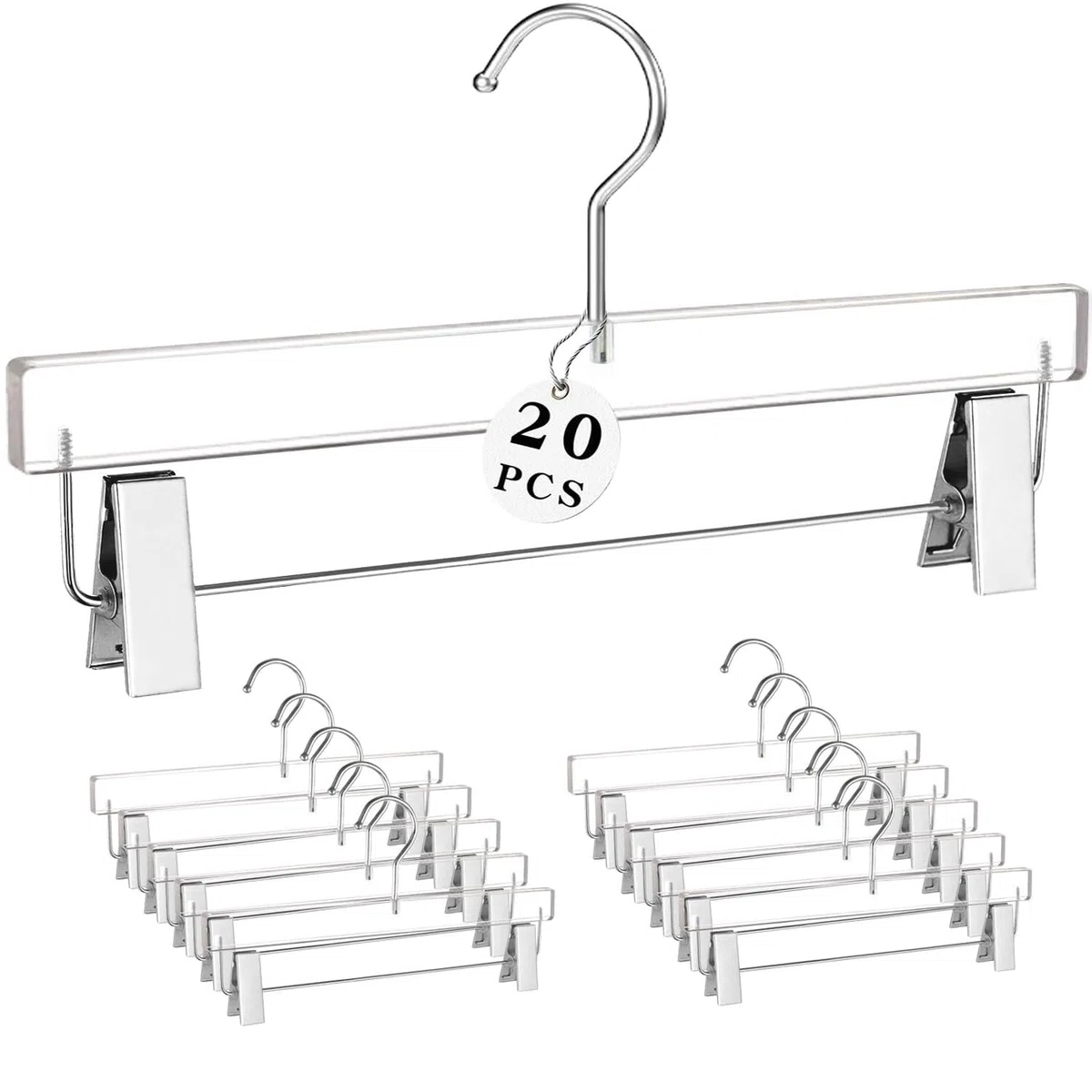 Besser Perchas de acrílico for pantalones, 10 piezas, perchas de acrílico transparente con clips plateados brillantes, lujosas perchas for faldas y pantalones, clips for almacenamiento de ropa(20 Pcs)