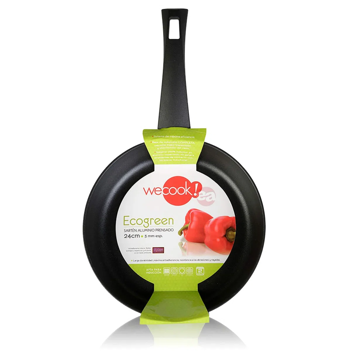 WECOOK! Ecogreen Set Juego 3 Sartenes 18-20-24 cm Aluminio, inducción, Antiadherente ecológico sin PFOA, Limpieza lavavajillas Apta para Todas Las cocinas, vitroceramica, Gas, Negro