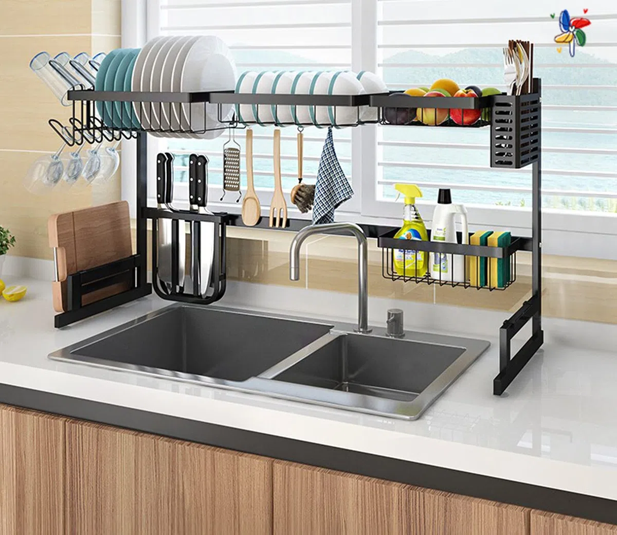 HUOLE Escurridor de Platos de Acero Inoxidable para Platos, Cuencos, Tazas para Estante de Cocina, Desmontable, 2 Niveles (85x32x52cm)