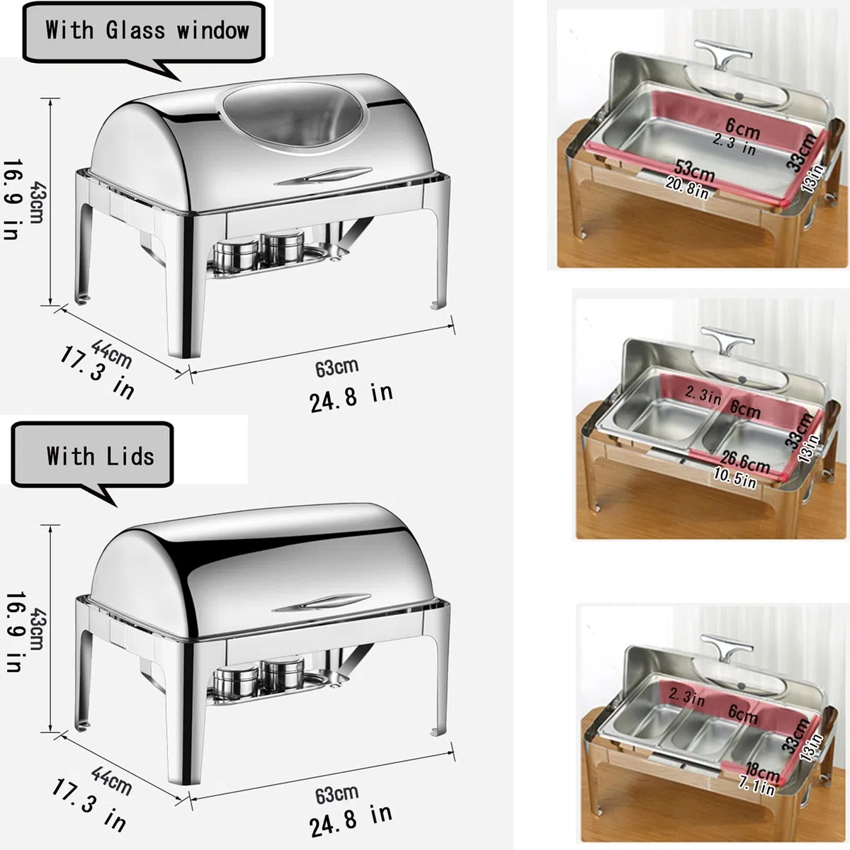 Calentador de Alimentos Calientaplatos de buffet de Acero Inoxidable Chafing Dish Servidor de buffet Termostato de temperatura,Bandeja Alimentos Calientes Función Mantenimiento Calor