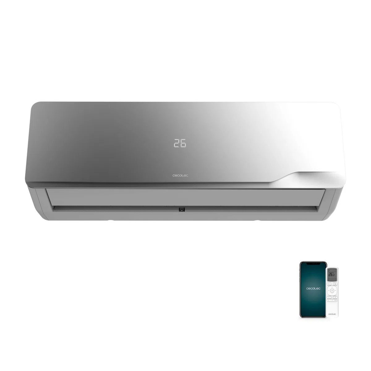 Cecotec Aire Acondicionado Split AirClima 12000 Wind Connected. Inverter, 12000 BTU, Bomba de Calor, 5 Modos, Clase A++; Deshumidificador 21,6 L/día, Pantalla LED, Temporizador 24h, Filtro Lavable