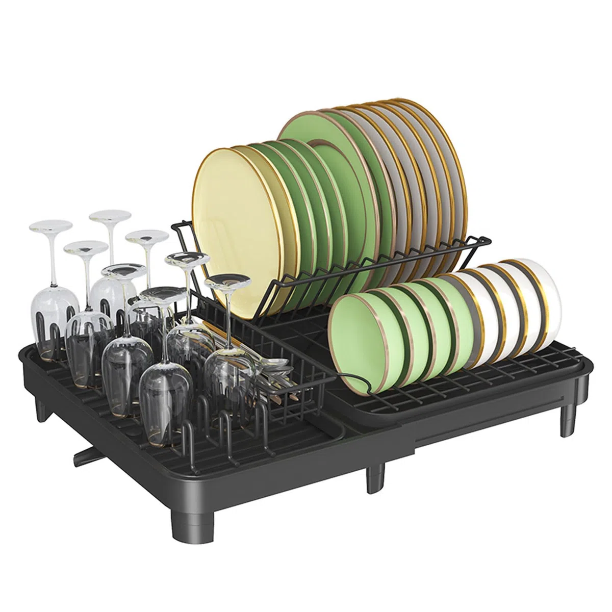 Escurridor eficiente de vajilla con sistemas de drenaje automático, estante de secado para platos y cubiertos, accesorios de cocina, organizador de encimera de cocina