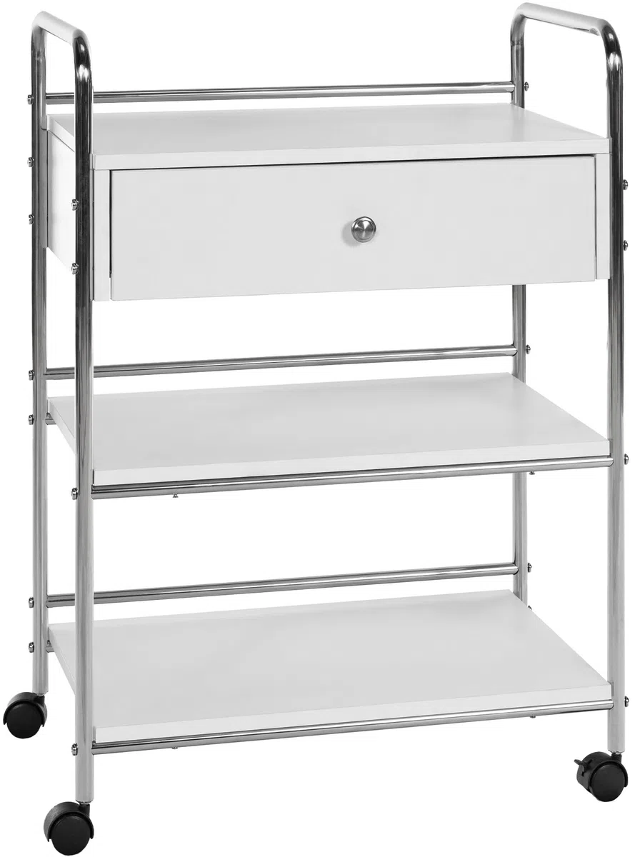 CLP Carro PL912 I Carro para aparatos con Ruedas I Carro para cosméticos con cajón y Tres estantes I Carro Multiuso, Color:Blanco
