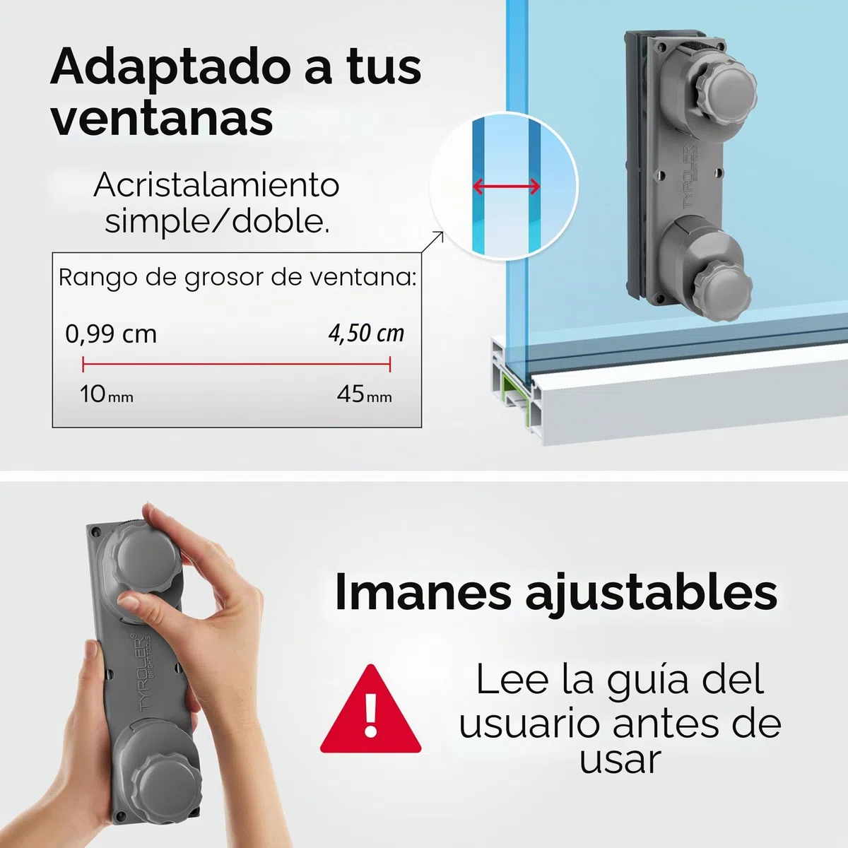 Tyroler de Glider R-4 AFC Limpiacristales Magnetico Doble Cristal 10-45 mm | | Se Adapta a Ventanas de Cristal Simple, Doble y Triple de 10-45 mm | Limpia Ventanas Magnetico para Ventanas Altas