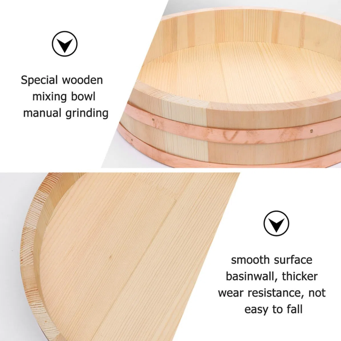 GALPADA Cuenco de Madera Función de Enfriamiento Color Aleatorio para Mezclar Arroz y Sushi Utensilio Tradicional para Preparar Sushi Adecuado para Restaurantes y