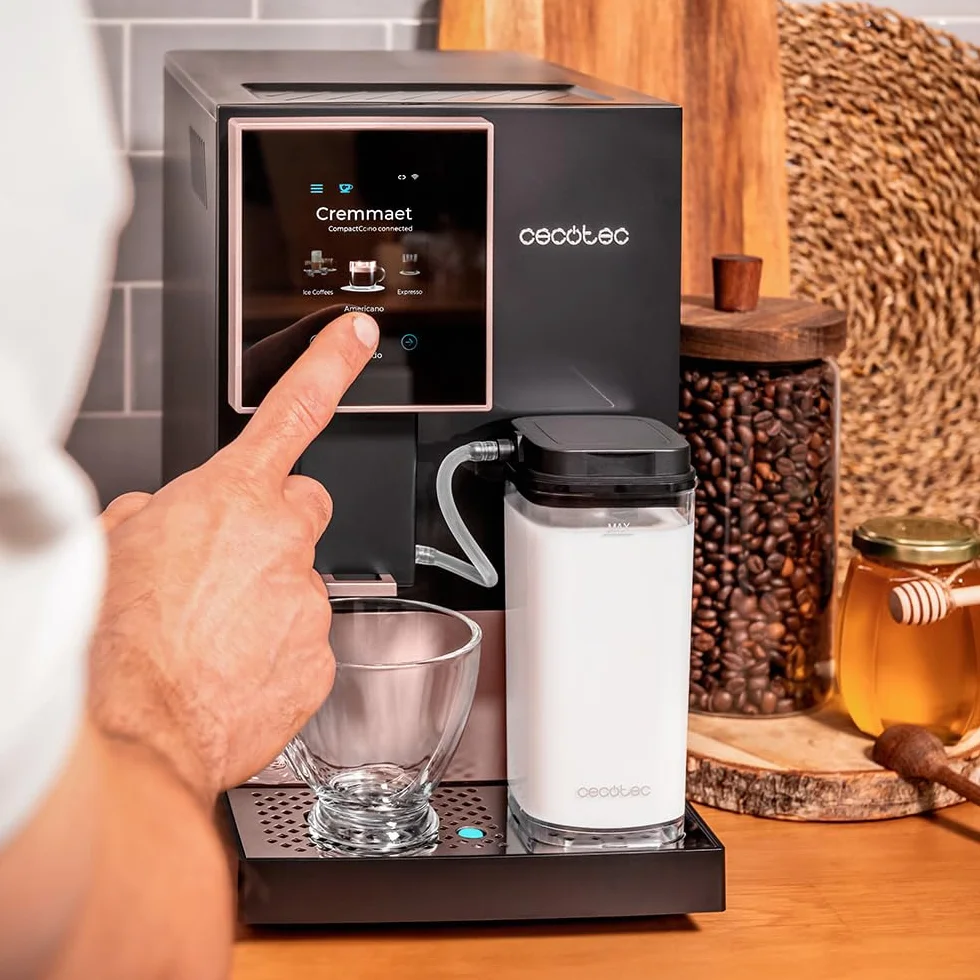 Cecotec Cafetera Superautomática Compacta con Wifi Cremmaet Compactccino Connected Black Rose. 1350W, 19 Bares, Pantalla TFT y APP, Molinillo, Tanque de Leche 400ml y 1L de Agua