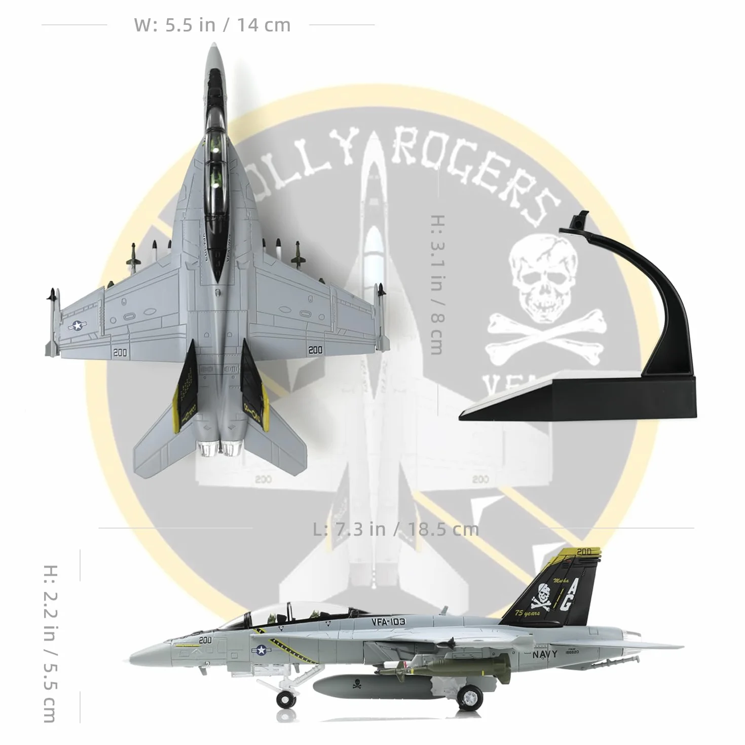 NUOTIE Modelo de Avión de Combate Preconstruido de Metal Fundido a Escala 1/100 F/A-18 Super Hornet, Réplica de la Librea Jolly Roger de 1943-2018 Militar para Colección o Regalo