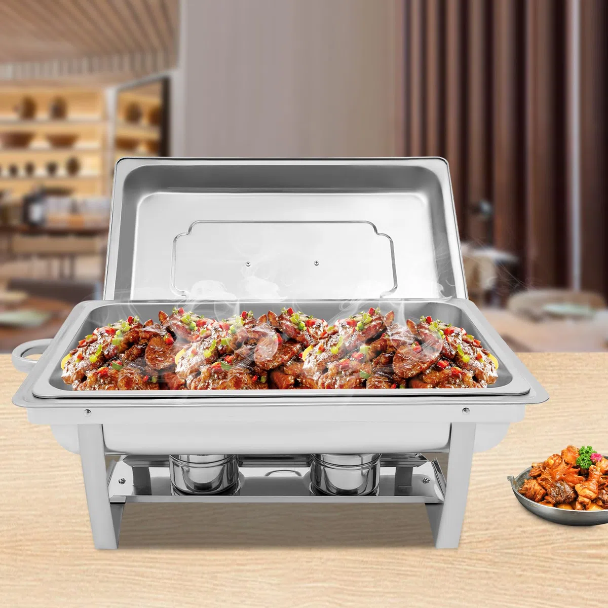 Juego de 9 litros para buffet de platos con práctica tapa, calentador de alimentos, calentador de buffet con patas, recipiente térmico para catering, buffet y fiestas