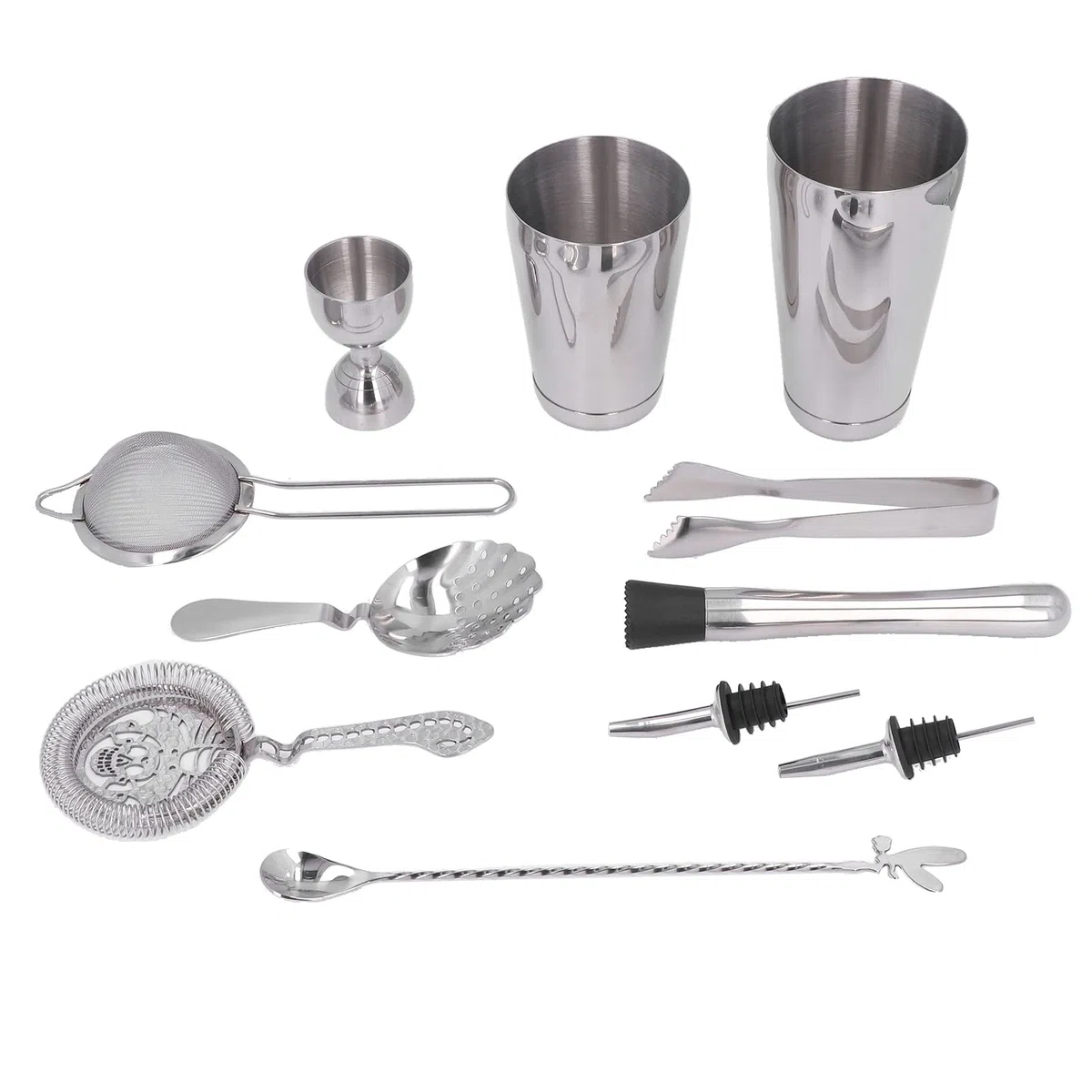 Juego de Coctelera de 11 Piezas, Kit Barra Acero Inoxidable con Herramientas Mezcladoras, Coctelera, Martillo Hielo, Colador, Cuchara para Fiesta Coctelería en Casa (Plata)