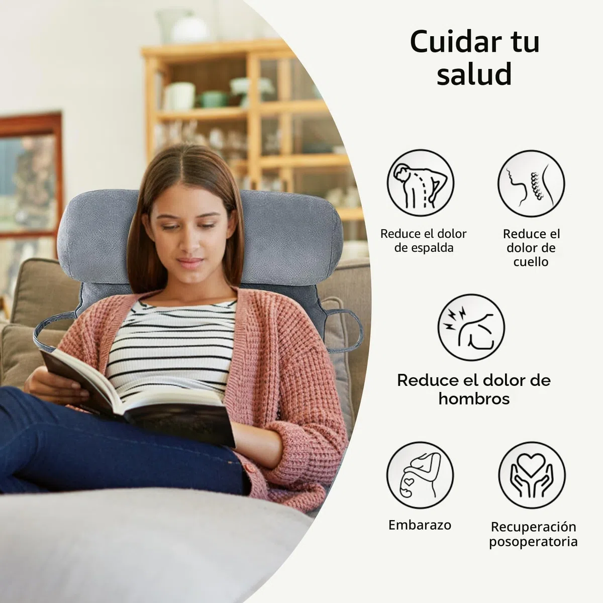 MINGPINHUIUS Cojín de lectura XL para cama y sofá con cojín cervical extraíble, cojín de espalda ideal para adultos con espuma viscoelástica para leer cómodamente, trabajar, jugar, ver la televisión
