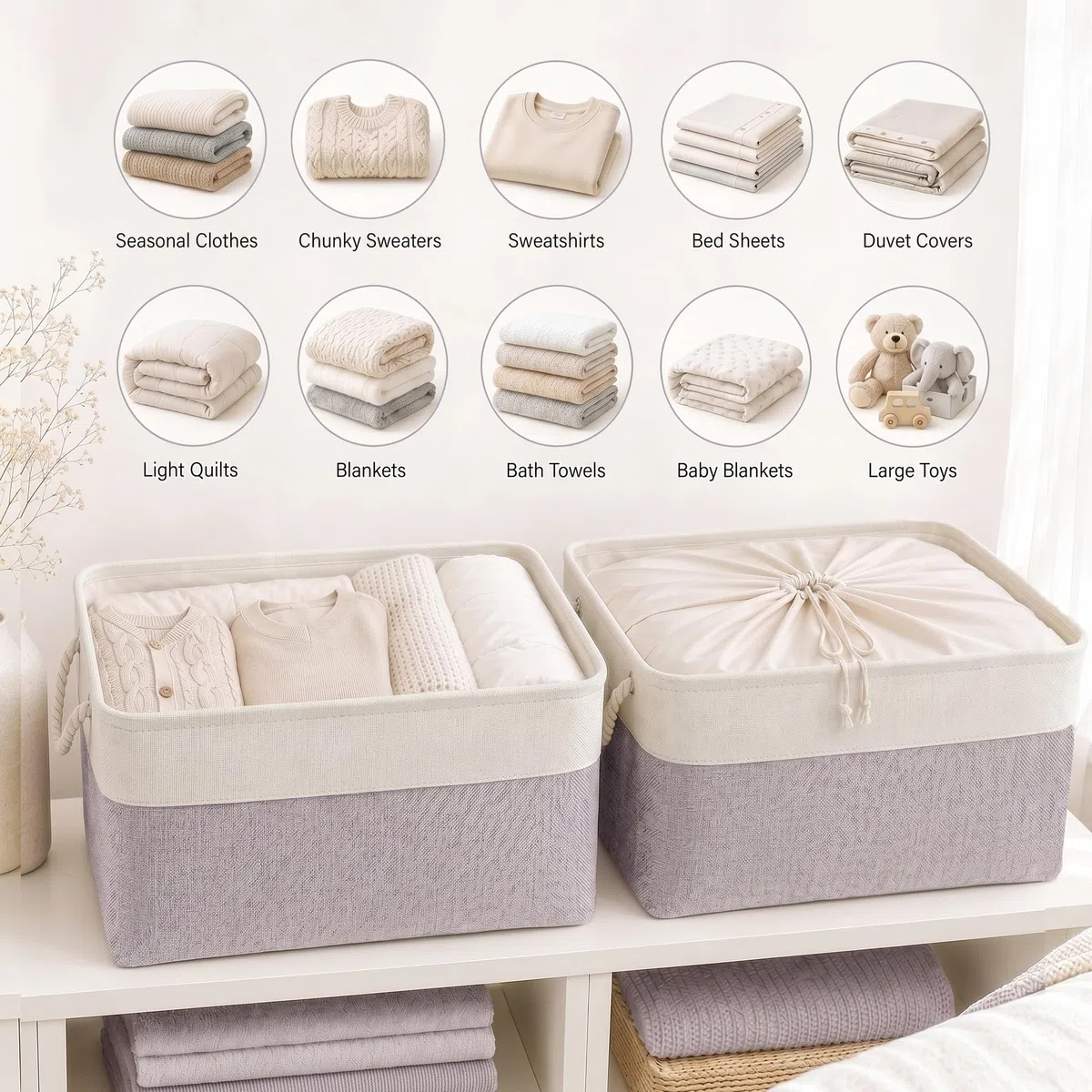 Mangata Juego de 4 cajas de almacenamiento XXL, canastas de almacenamiento de tela de lona con asas para armarios, armarios, estantes, baño, ropa, juguetes, toallas (50 x 40 x 30 cm, gris blanco)