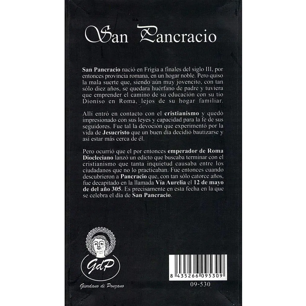 Figura San Pancracio Imagen 15Cm. Adorno Resina Peana Nombre Decoración