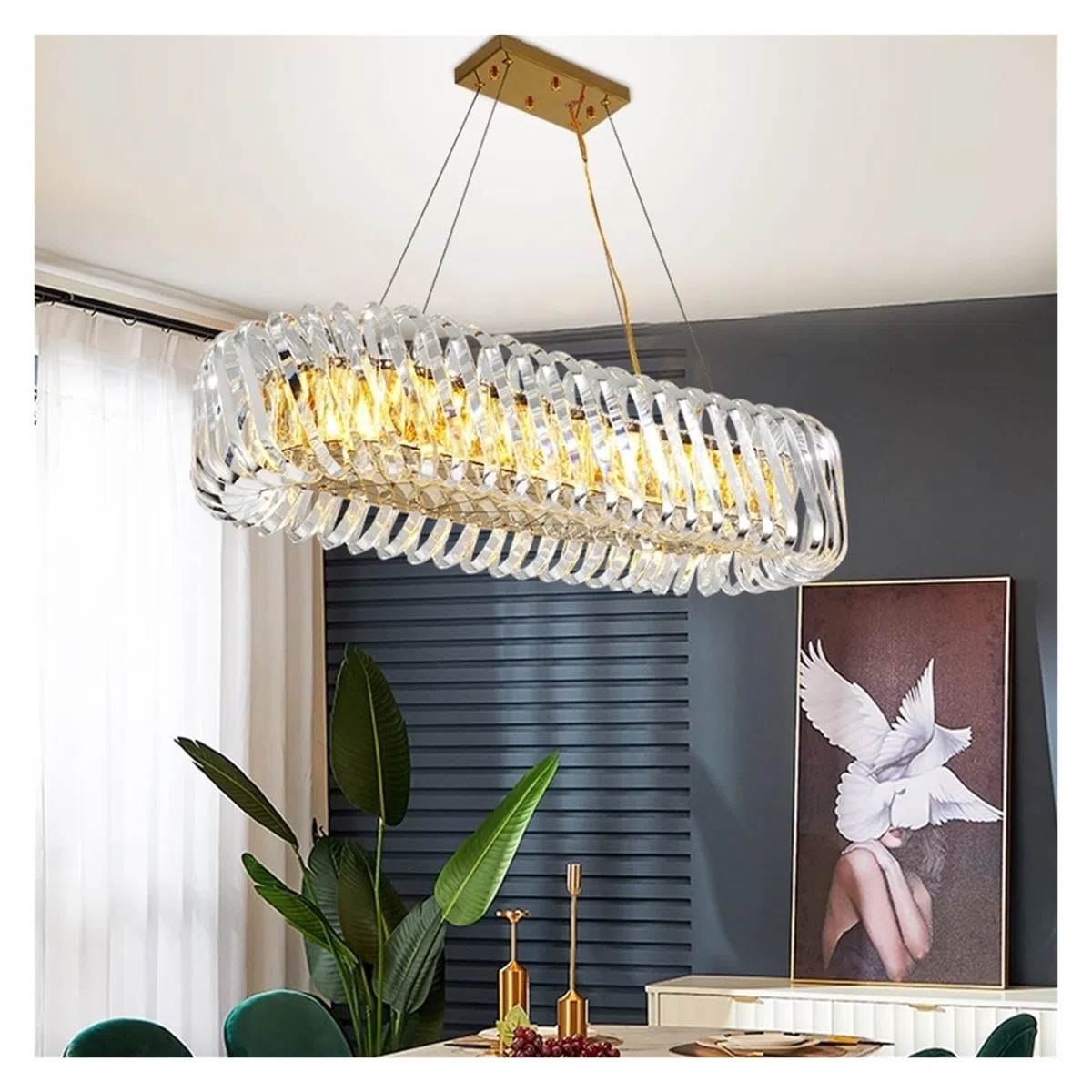 Genérico Lámparas de araña, Candelabros de Cristal Led Redondo de Acero Inoxidable araña de Cristal for Estudio Sala de Estar Dormitorio lámpara Colgante Ovalada Accesorios de iluminación