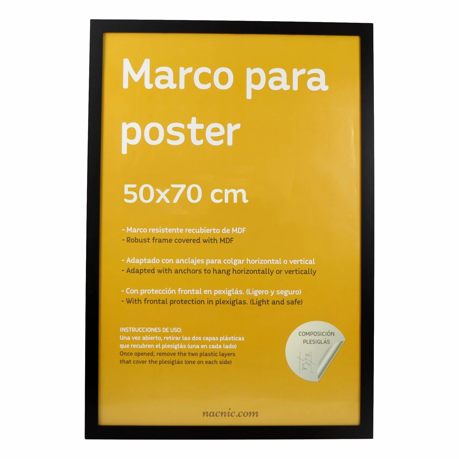 Nacnic - Pack 3 Marcos - Madera Mdf Negro y Vidrio Acrílico - 50x70 Cm Extra Grande - Fotografía, Láminas, Decoración Mural para Salón y Dormitorio