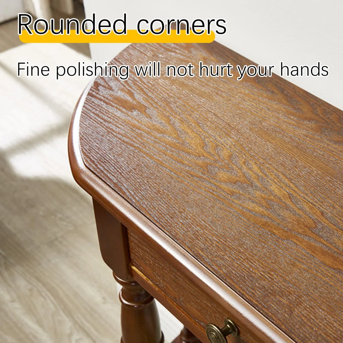 Mesa consola de media luna de madera maciza, mesa de entrada con cajón de almacenamiento, mesa de sofá semicircular para decoración de pasillo y entrada