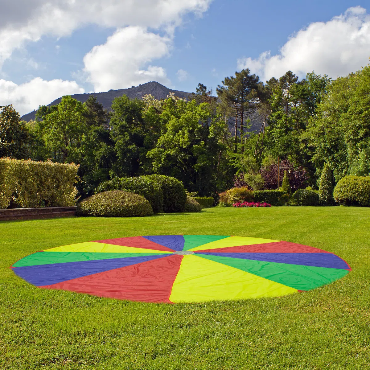 Relaxdays Juego de Paracaídas para Niños, Ø 6 m, 12 Asas, Tela Arcoíris Redonda para Saltar, para Exteriores, Multicolor