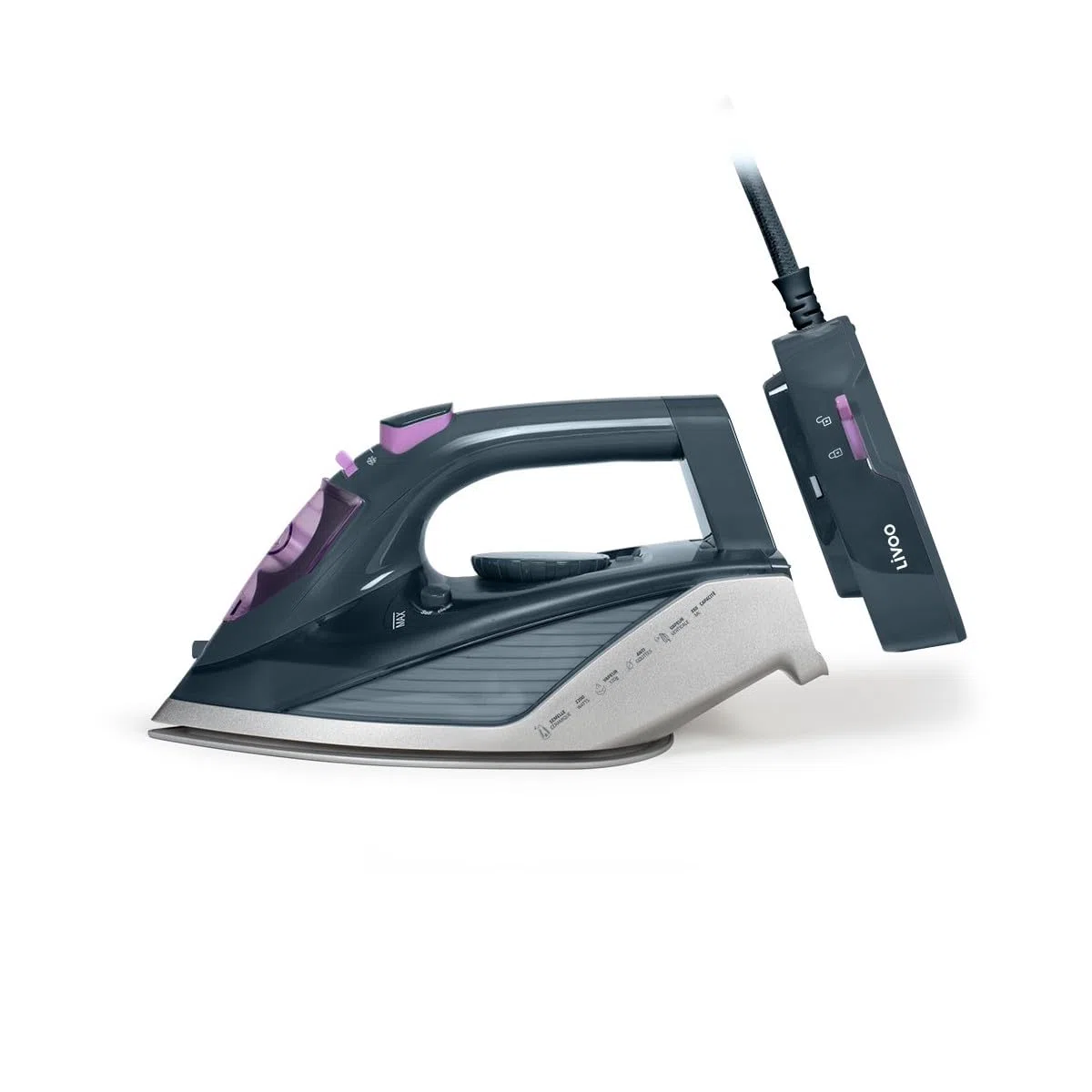 Livoo - Plancha inalámbrica DOM483 - con o inalámbrico, suela cerámica, 2200W, capacidad 350 ml, termostato ajustable, flujo de vapor 0 a 30 g/min