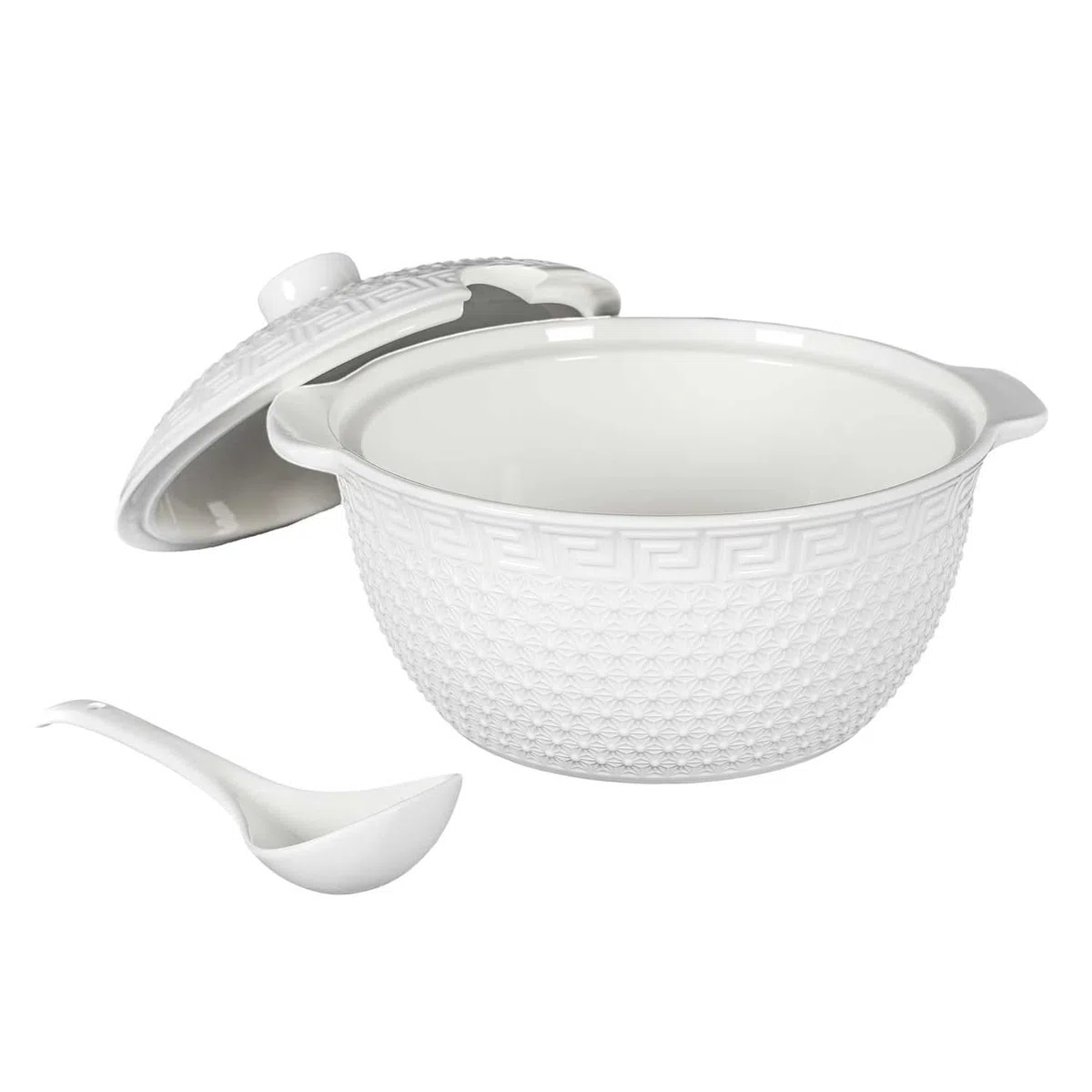 HOME DECO FACTORY - KA0279 Juego de Sopa 9 Piezas Porcelana - Sopera 2.7L, Cucharón, 6 Tazones - Diseño Elegante - Ideal para Cenas y Recepciones - Blanco - Tamaño Estándar