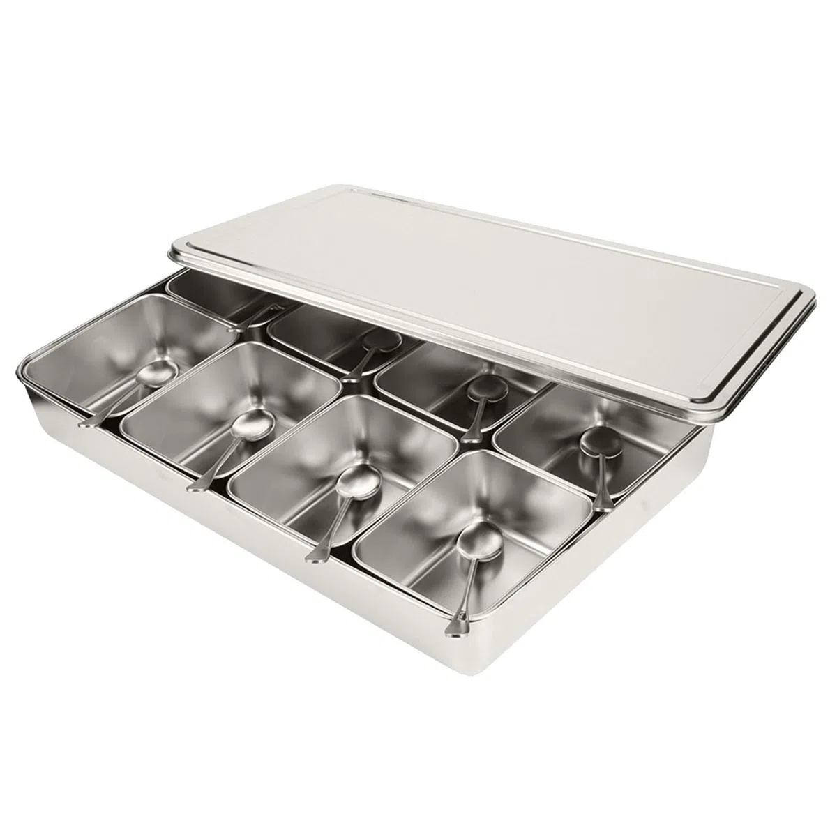 Akozon Caja de Condimentos de Aleación de Aluminio, 8 Rejillas, Contenedores de Almacenamiento, Tarro de Especias, Utensilios de Cocina, Accesorio Multifuncional para Uso Doméstico