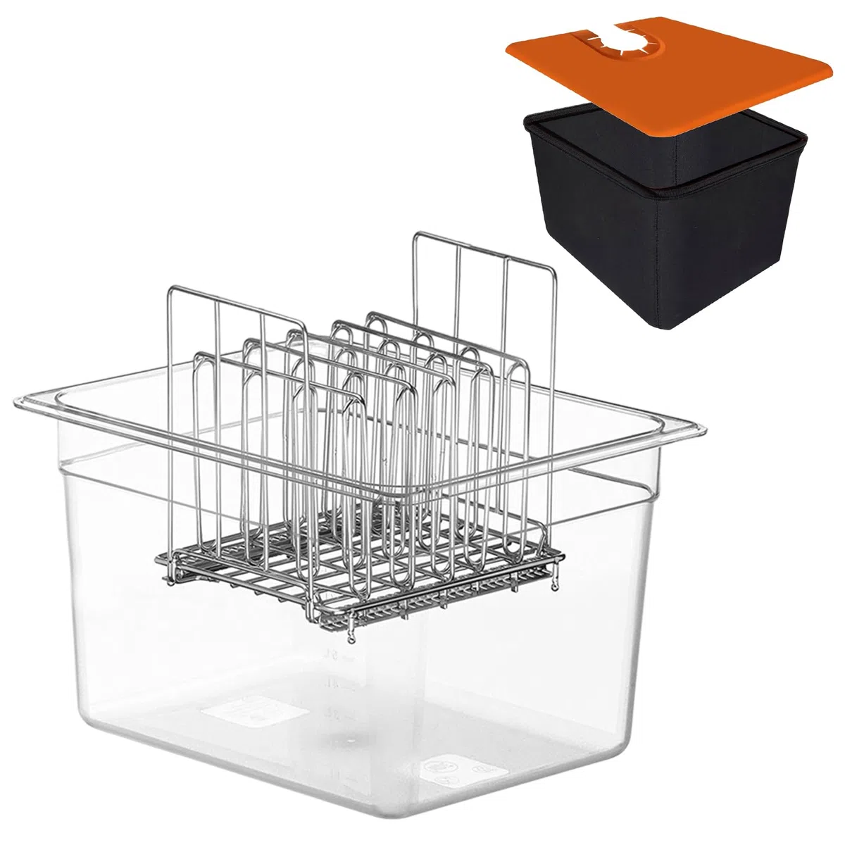 Recipiente 4 en 1 Sous Vide de 12 L con tapa de silicona, rack y manga aislada, contenedor de herramientas Sous Vide, recipiente de cocción lenta, recipiente transparente multifuncional (sin BPA