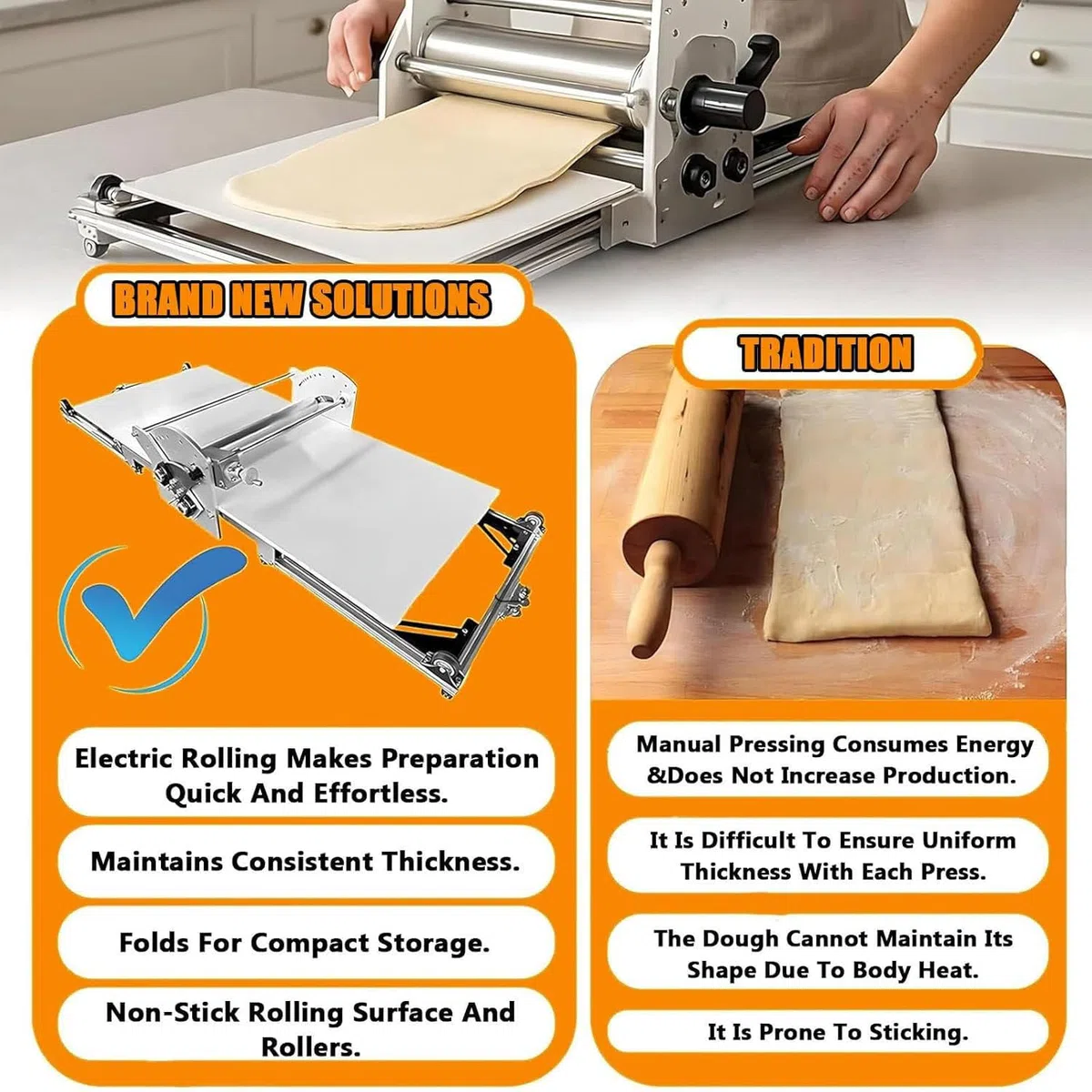 Espátula eléctrica Comercial para Masa, Grosor Ajustable de 2 a 30 mm, Acero Inoxidable Apto para Uso alimentario y Tablero Antiadherente de PE, Equipo Profesional para repostería 1i2