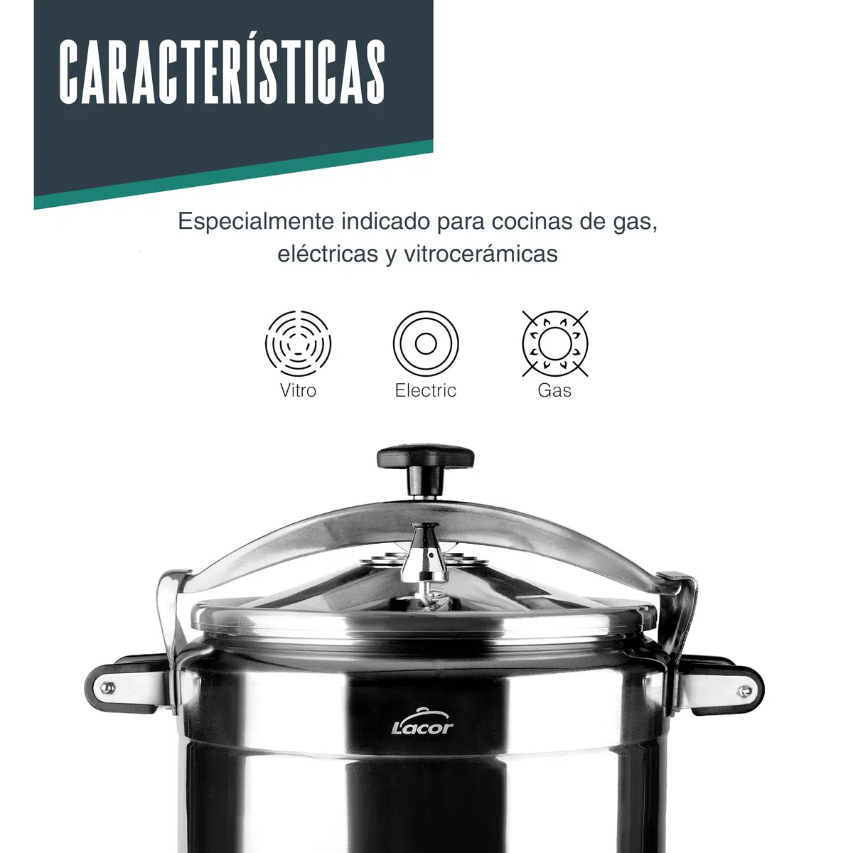 Lacor 20515 - Olla a presión rápida PRO Classic - Aluminio, 30 cm | En aluminio, para uso profesional y grandes cantidades; con 15 L de capacidad, cómodo de manejar y de guardar