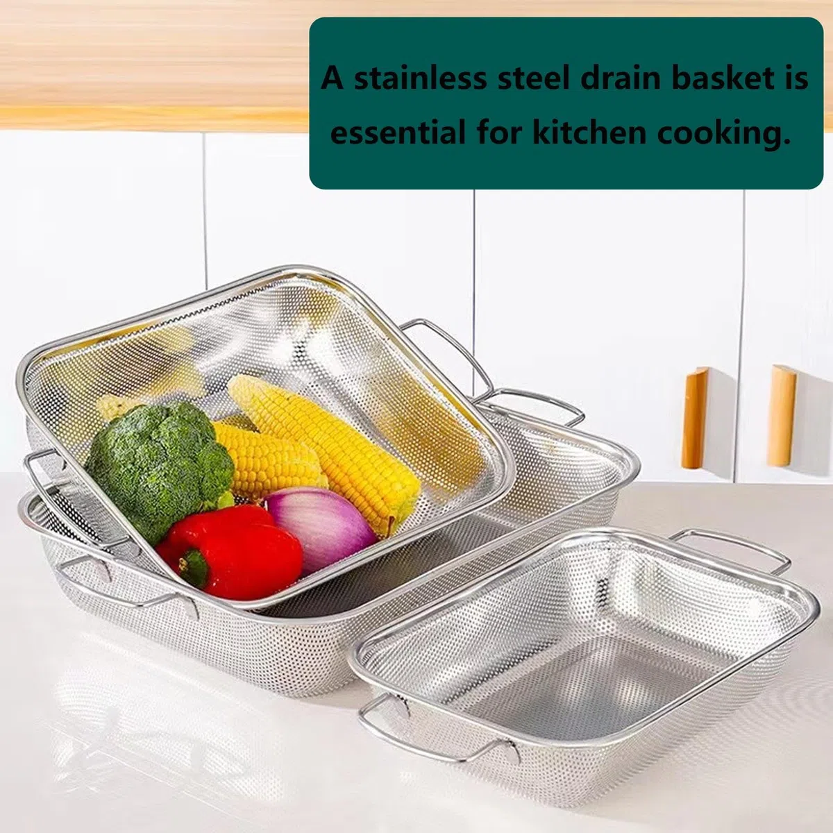 Escurridor de fregadero, cesta de cocina extensible con cestas coladoras de acero inoxidable para lavar frutas y verduras, secar platos y almacenamiento