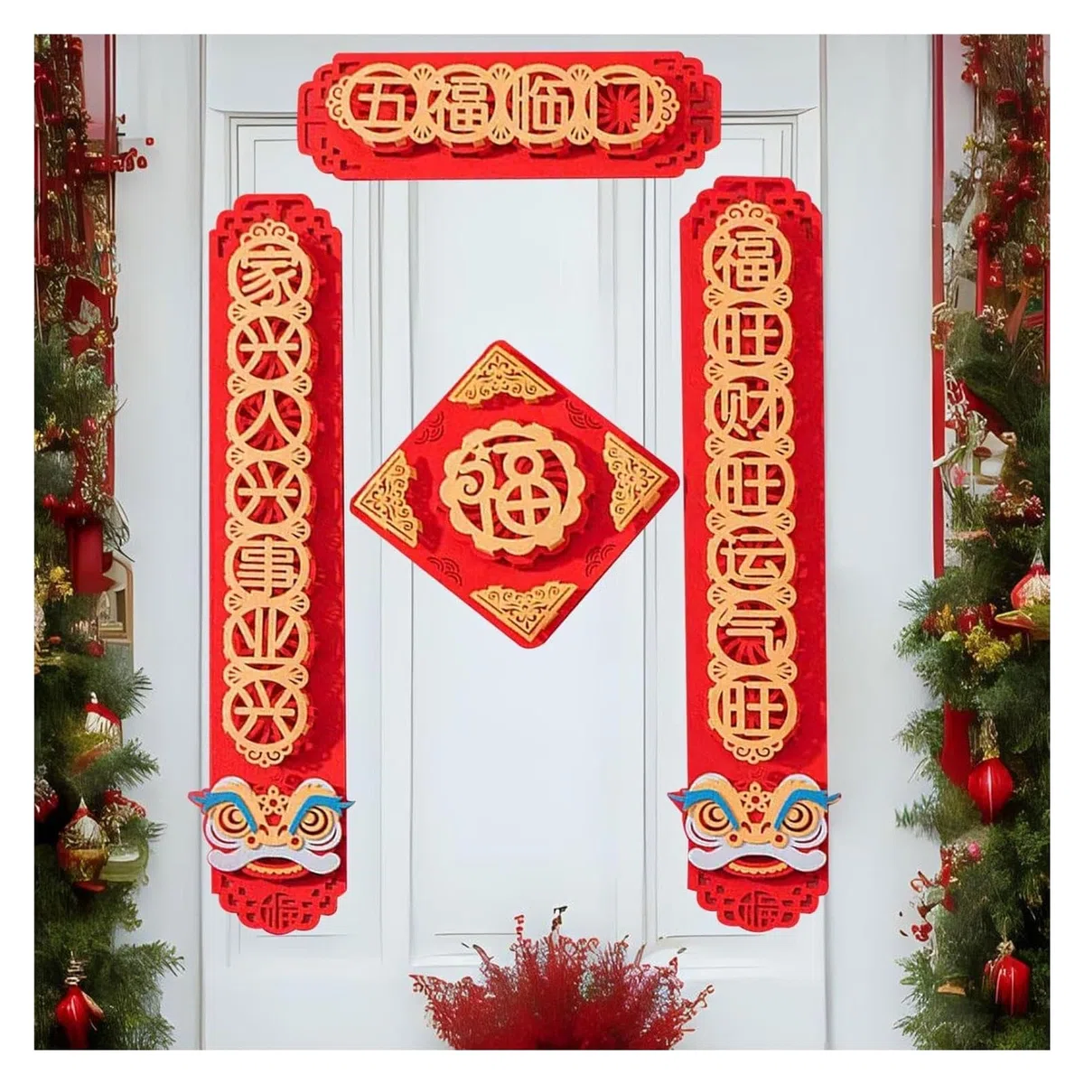 Parejas del Festival de Primavera,Decoraciones de Año Nuevo Chino Decoración de Año Nuevo Chino Parejas del Festival de Primavera,Parejas del Año Nuevo Lunar Chino Adorno de Puerta de Carácter Fu Chin