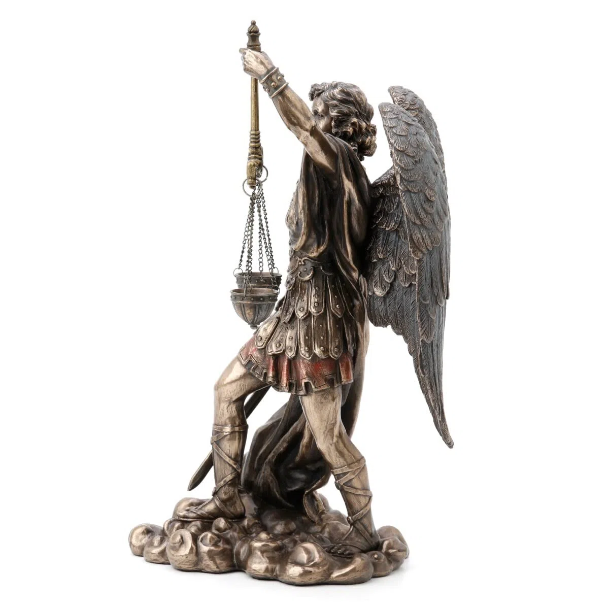 Figura Decorativa Religiosa, Arcangel San Miguel con Espada y Balanza, Resina Efecto Bronce Antiguo, Escultura Angeles Guardianes, 28 cm