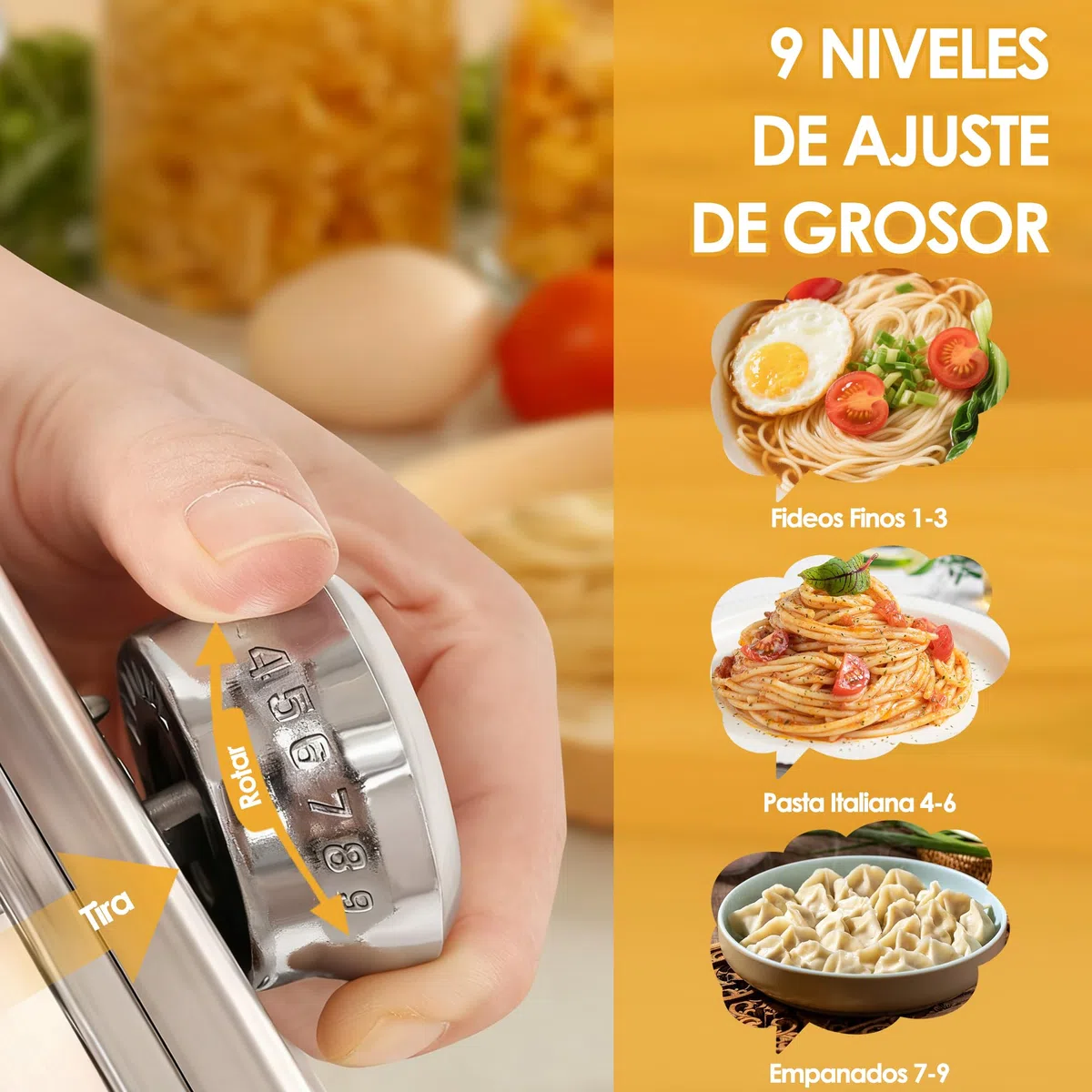 Máquina para Hacer Pasta Manual, Máquina para Hacer Pasta Profesional de Acero Inoxidable con 9 Ajustes de Espesor Ajustables y 2 Cortadores, para Espaguetis, Fettuccini, Lasaña