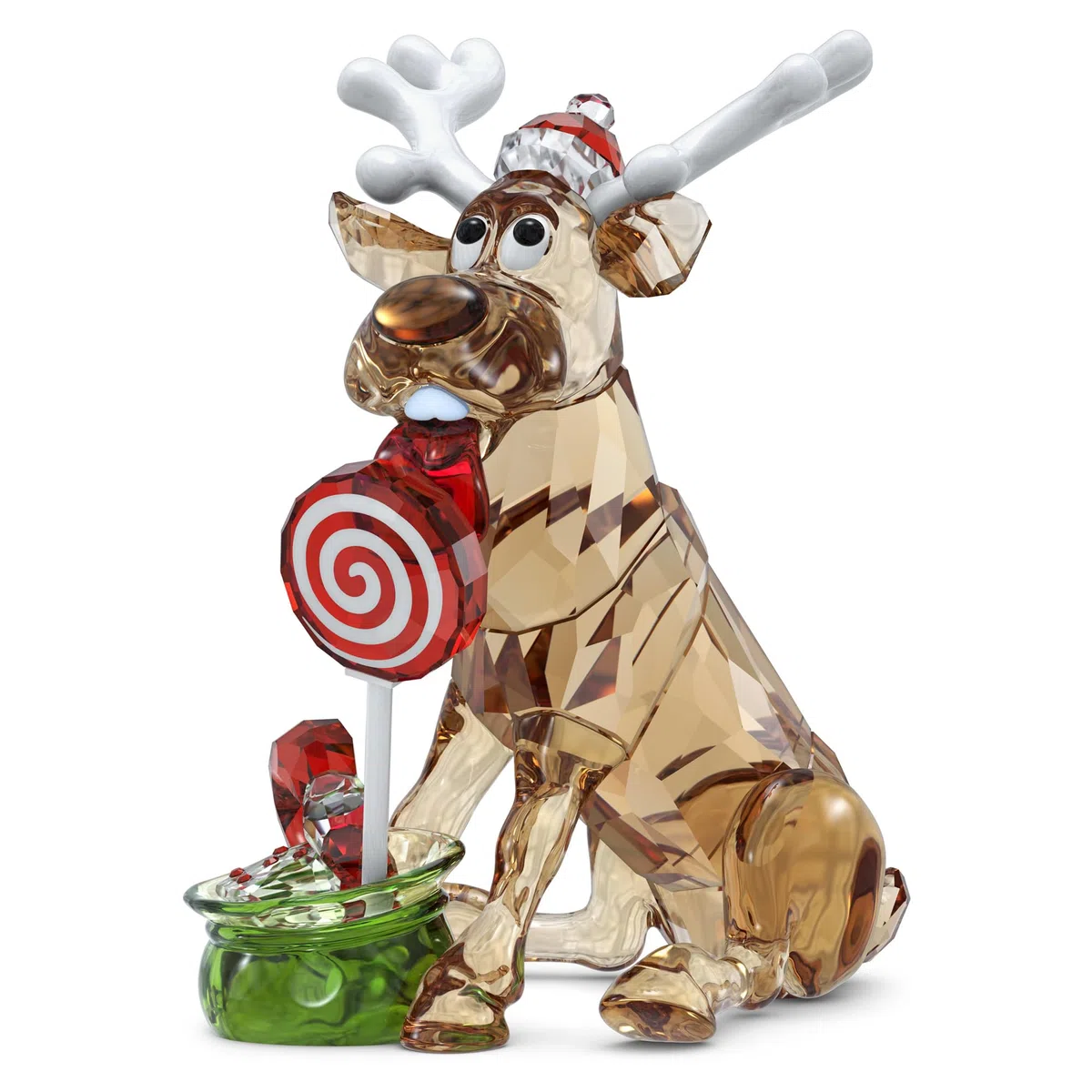 Swarovski Holiday Cheers Dulcis, Figura de Reno Decorativa de Cristales Transparentes con Detalles Lacados en Blanco