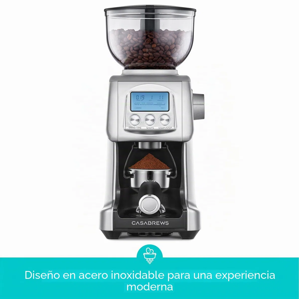 CASABREWS Molinillo de Café Eléctrico con 77 Niveles de Molido, Muelas Cónicas de Acero Inoxidable, Soporte Desmontable y Contenedor, Ajuste de Espresso a Prensa Francesa