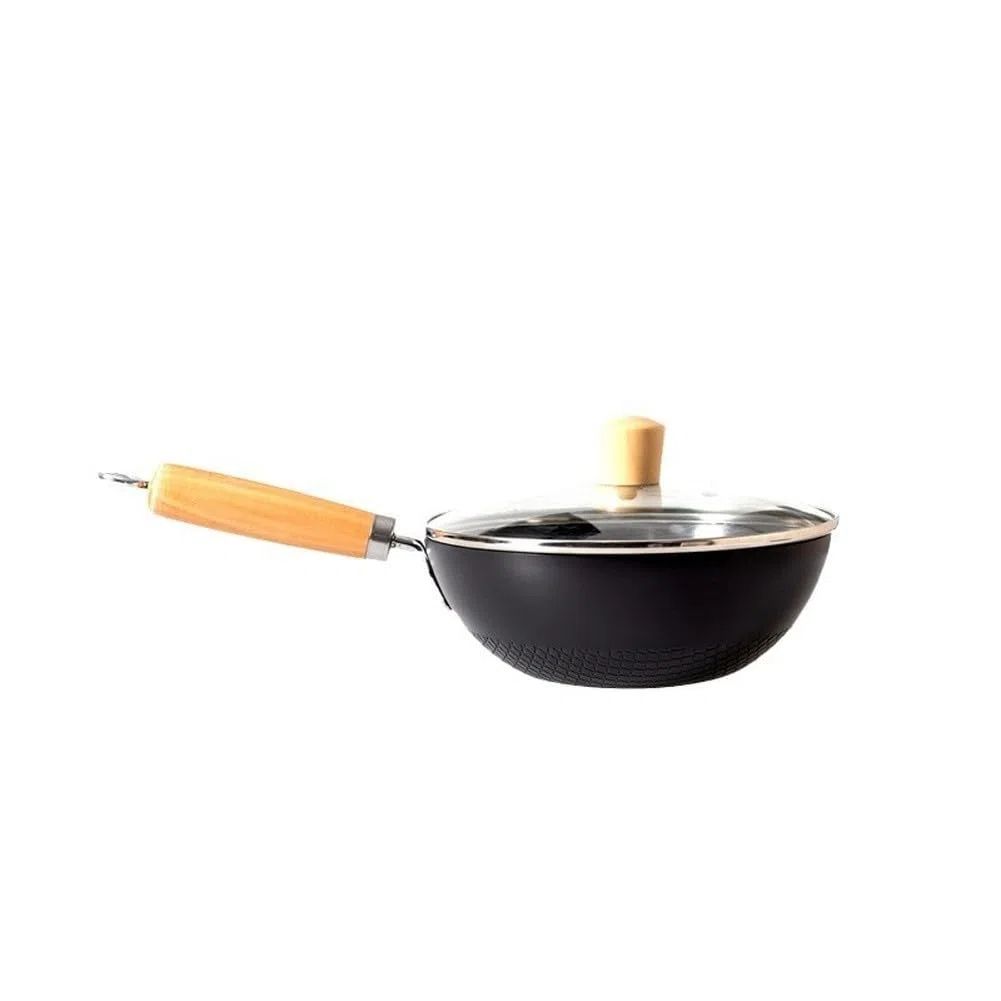 Wok de hierro sin revestimiento de 20 cm para cocina de inducción, sartén individual de estilo japonés con superficie y mango de agarre cómodo