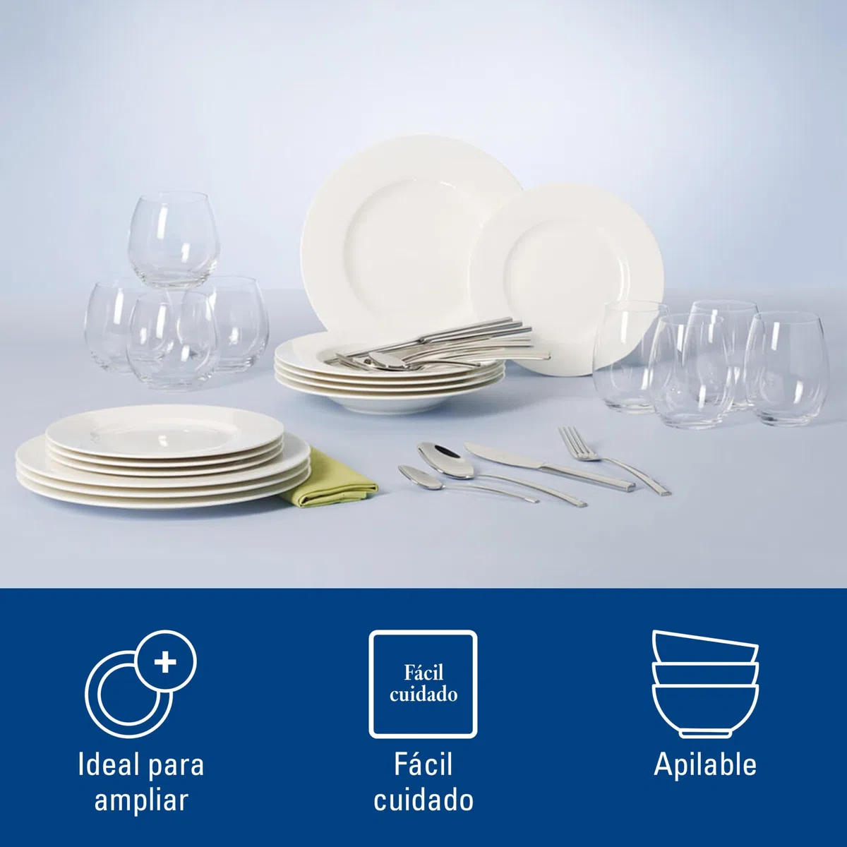 Villeroy & Boch - Wonderful World Set de Cena 12 Piezas para 4 Personas Blanco, Apto para Lavavajillas, Apto para Microondas, Platos de Cerámica, Vajilla Blanca, Porcelana Premium