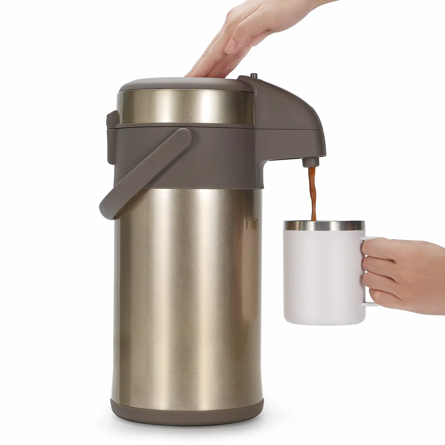 Jarras de bomba, termo dispensador de café, 4 litros, acero inoxidable de doble pared, jarra aislada al vacío con mecanismo de bomba, cafetera, jarra para 24 tazas (dorado)